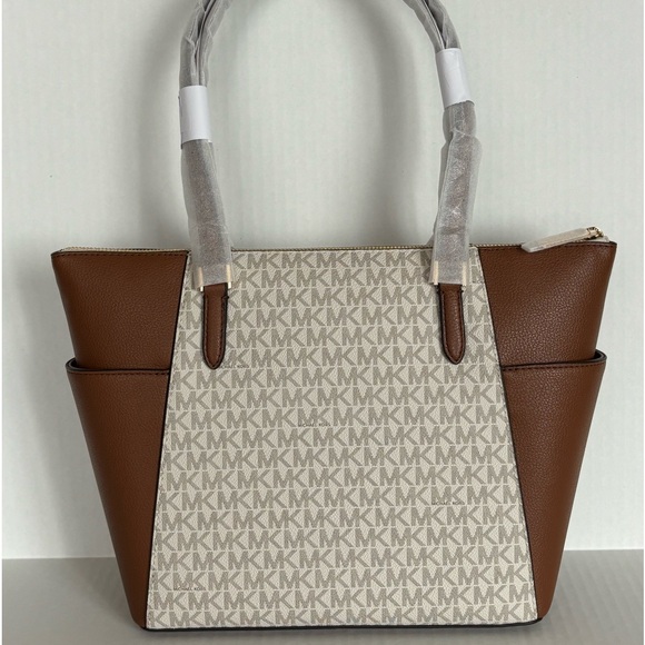 NWT Michael Kors Charlotte Top Zip Tote MK Signature Shoulder Bag  Vanilla - Picture 14 of 16
